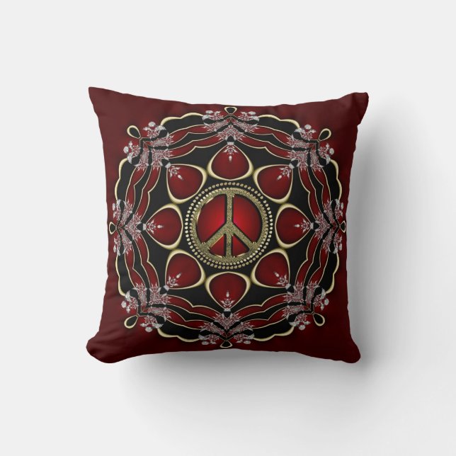 Red Elegance Mandala Peace Sign Cushion / Pillow Kissen (Vorderseite)
