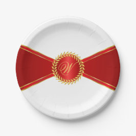 Red Elegance Monogram Pappteller
