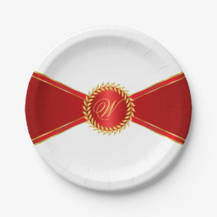 Red Elegance Monogram Pappteller