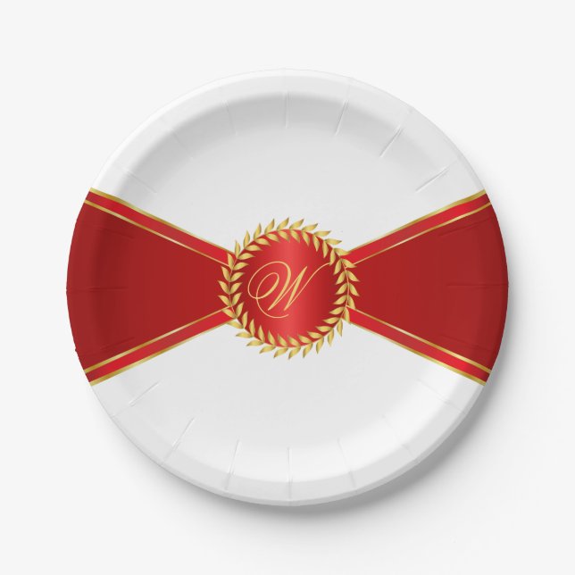 Red Elegance Monogram Pappteller (Vorderseite)
