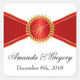 Red Elegance Monogram Quadratischer Aufkleber