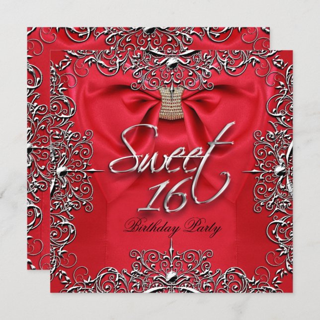 Red Elegant 16 . Geburtstag Sweet 16 Party Einladung (Vorne/Hinten)