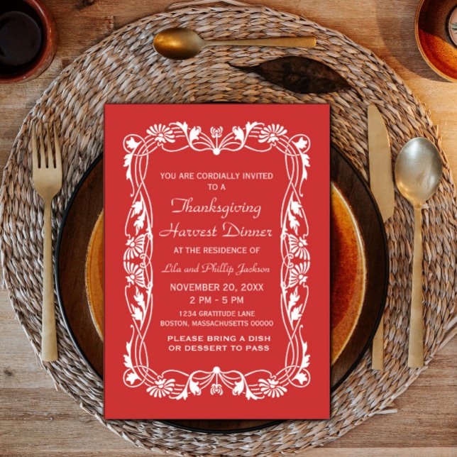 Red Elegant Border Erntedank Einladung (Red Elegant Border Thanksgiving Invite)
