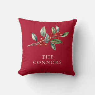Red Elegant Christmas Botanical Reversible Kissen