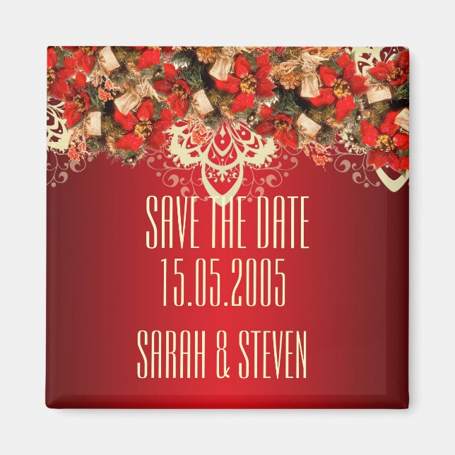 Red Elegant Christmas wünscht Save the Date Magnet (Vorne)