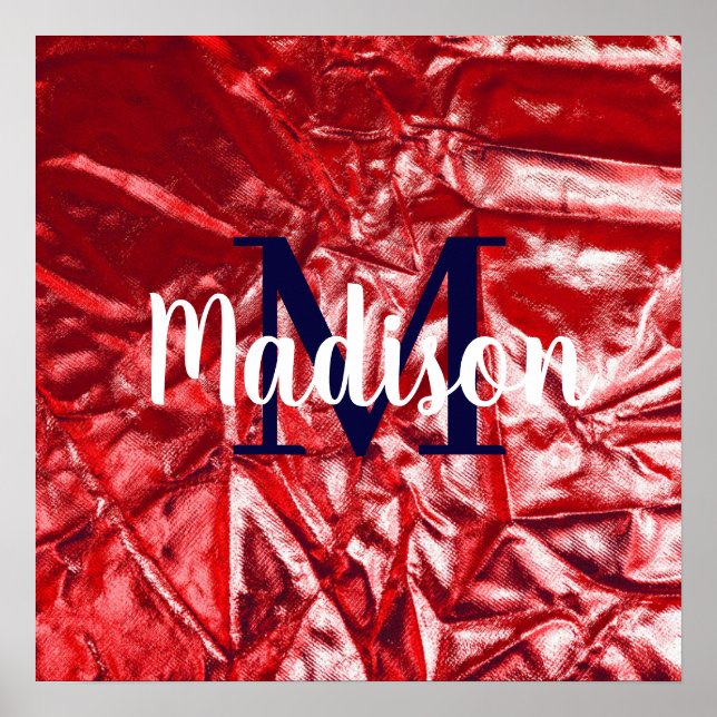 Red Elegant Custom Monogram Personalisiert Poster (Vorne)