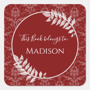 Red Elegant Damask Book Sticker