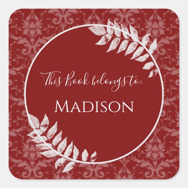 Red Elegant Damask Book Sticker (Vorderseite)