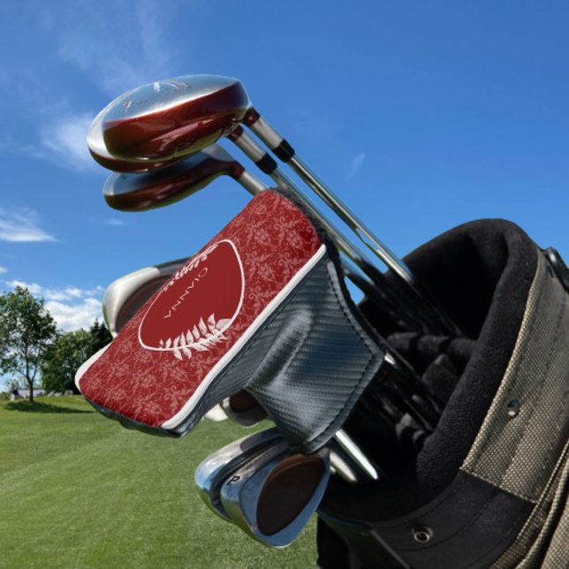 Red Elegant Damask Golf Head Cover Headcover (Red Elegant Damask Personalized Golf Head Cover)