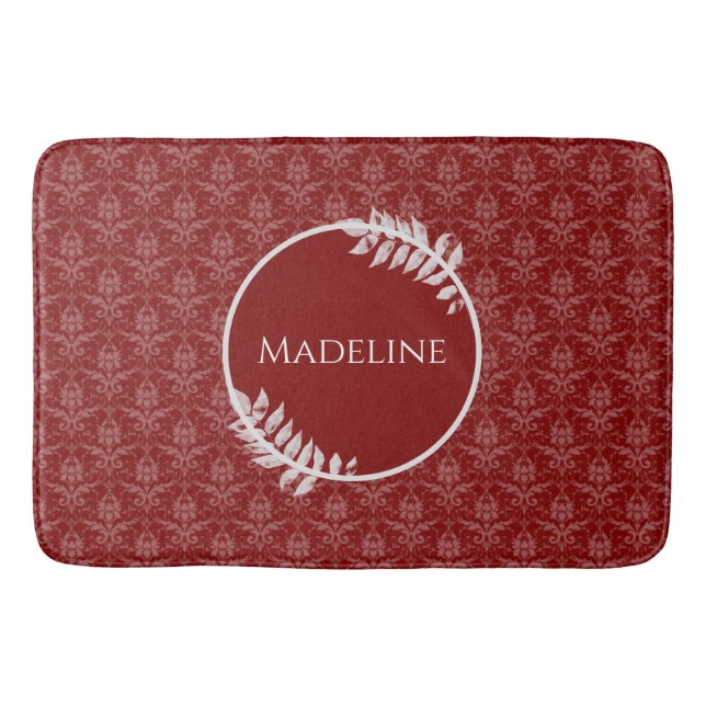 Red Elegant Damask Personalisiert Bath Mat Badematte (Vorderseite)