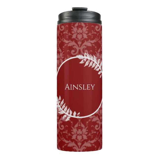 Red Elegant Damask Personalisiert Thermal Tumbler Thermosbecher (Vorderseite)