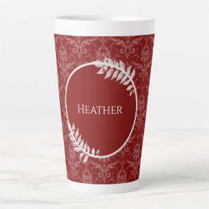 Red Elegant Damask Personalisierte Latte-Tasse Milchtasse