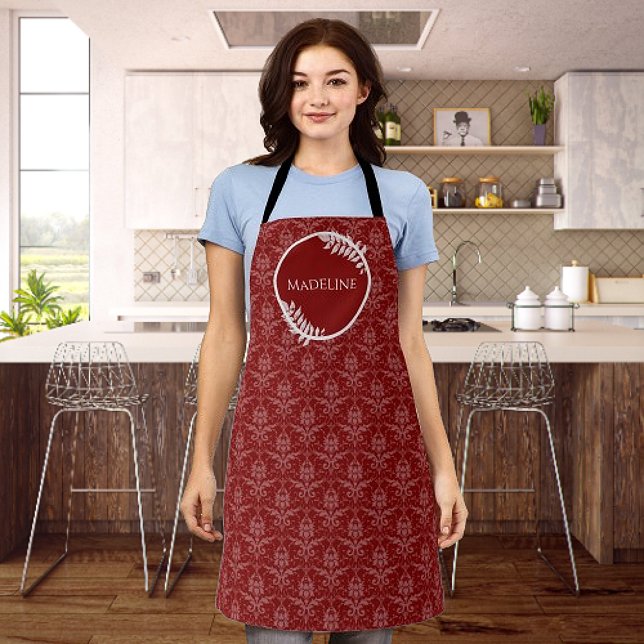 Red Elegant Damask Personalisierte Schürze (Red Elegant Damask Personalized Apron)