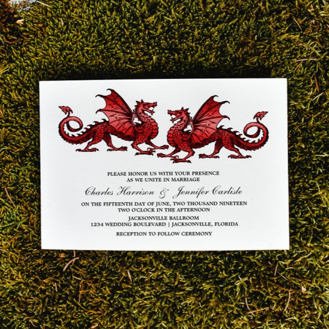 Red Elegant Dragon Wedding Invite Einladung (Red Elegant Dragons Wedding Invite)