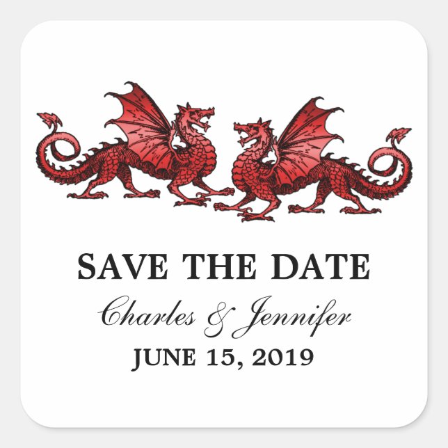 Red Elegant Dragons Save the Date Stickers (Vorderseite)