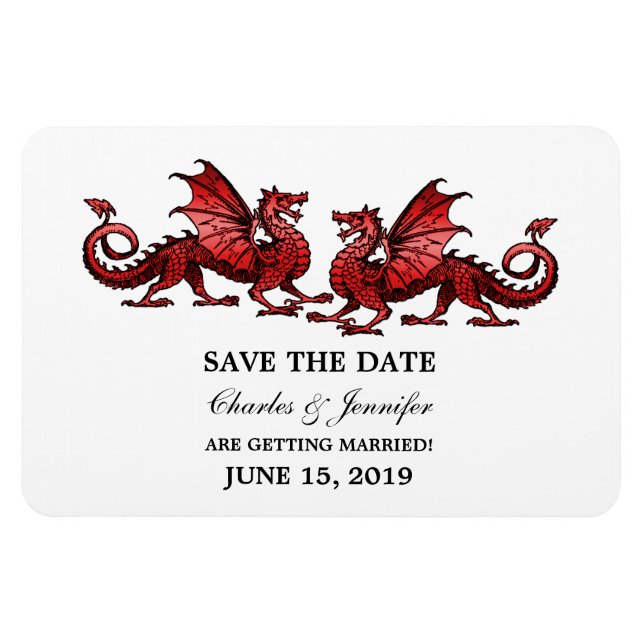 Red Elegant Dragons speichern das Date Magnet (Horizontal)