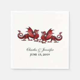 Red Elegant Dragons Wedding Paper Napkins Serviette