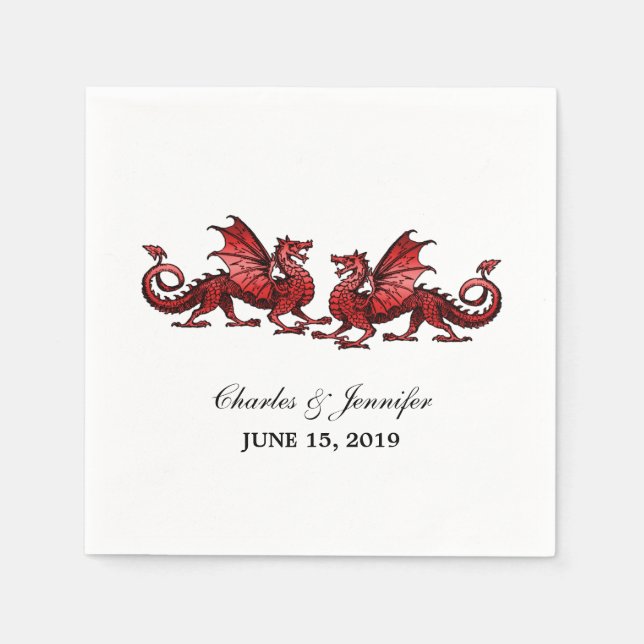 Red Elegant Dragons Wedding Paper Napkins Serviette (Vorderseite)