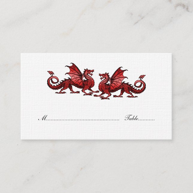 Red Elegant Dragons Wedding Platzkarte (Vorderseite)