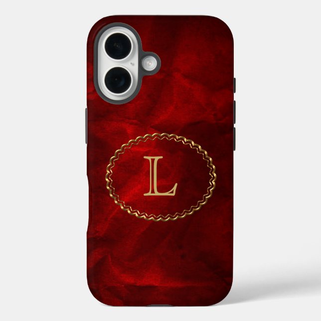 Red Elegant Gold Oval Monogram Case-Mate iPhone Hülle (Rückseite)