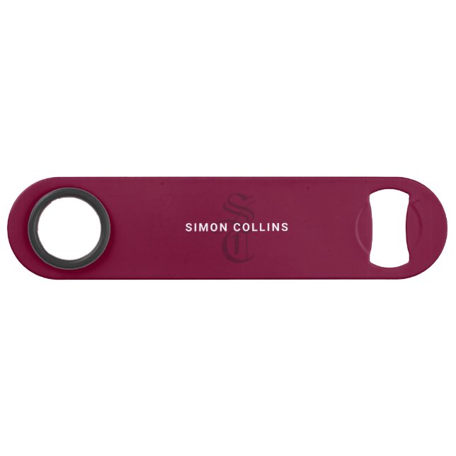 Red Elegant Gothic Monogram Name Medieval Typo Speed Flaschenöffner (Vorderseite (Horizontal))