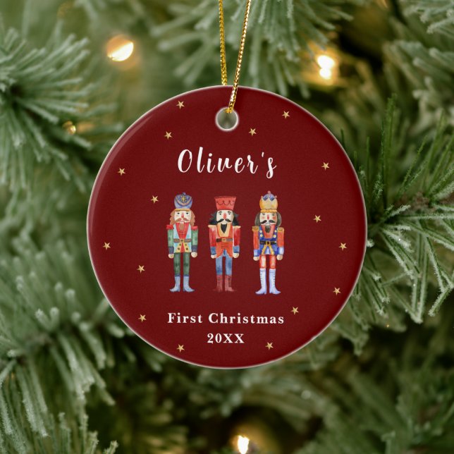 Red Elegant Nutcracker Baby's First Christmas Keramik Ornament (Baum)
