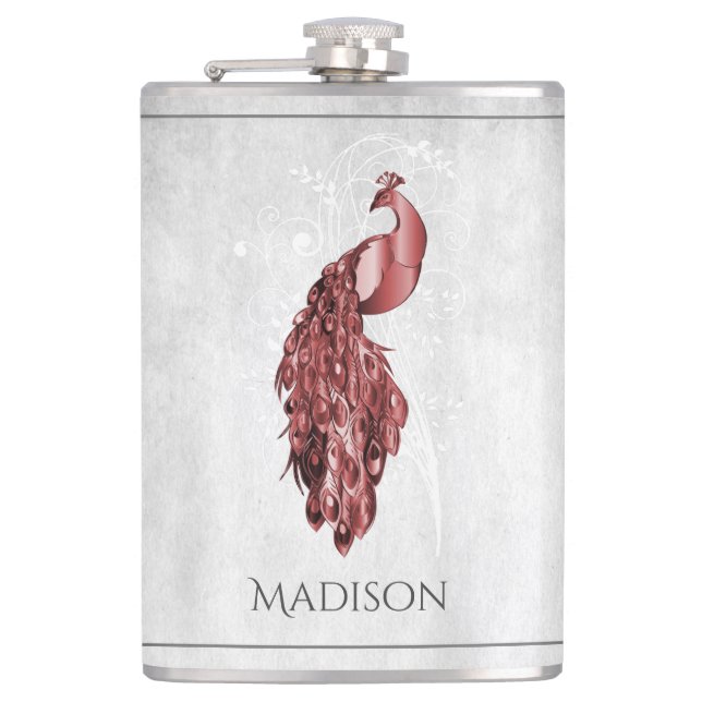 Red Elegant Peacock Flask Flachmann (Vorderseite)