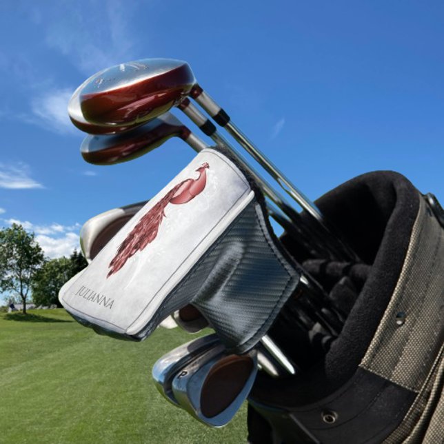 Red Elegant Peacock Golf Head Cover Headcover (Red Elegant Peacock Personalized Golf Head Cover)