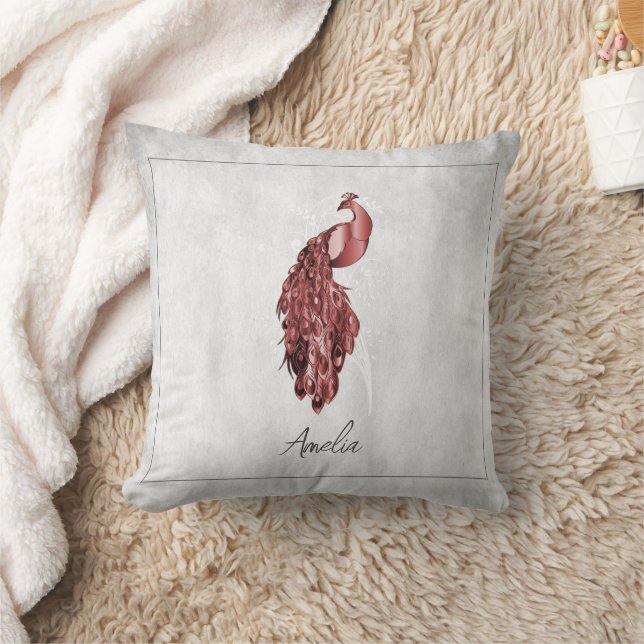 Red Elegant Peacock Throw Kissen (Decke)