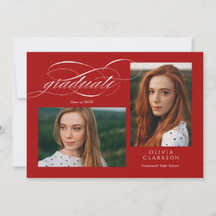 Red Elegant Script 3 Foto Graduation Party Einladung