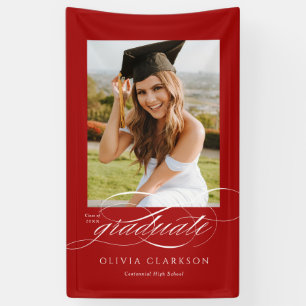 Red Elegant Script Abschluss Foto Party Banner