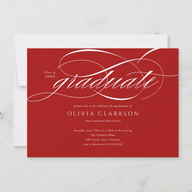 Red Elegant Script Foto Graduation Party Einladung (Vorderseite)