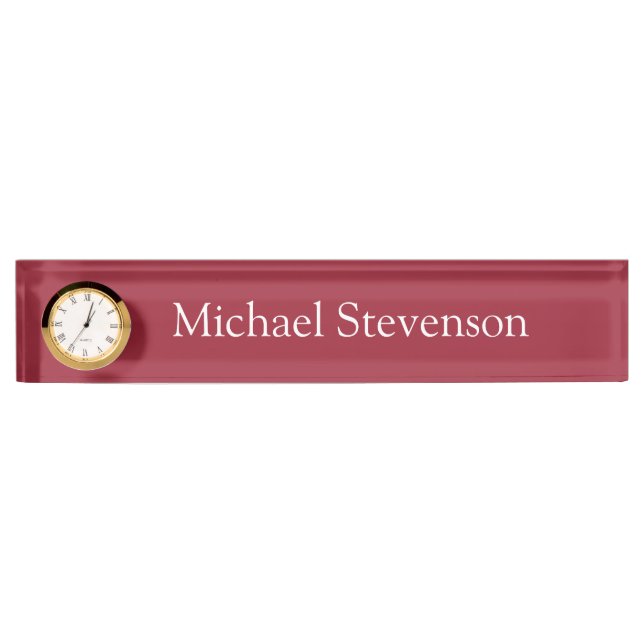 Red Elegant Stylish Business Namplate mit Clock Namensplakette (Vorderseite)