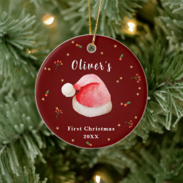 Red Elegant Weihnachtsmannmütze Baby's First Chris Keramik Ornament