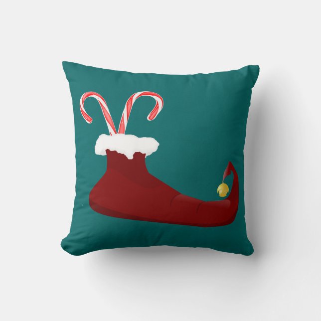 Red Elf Slipper mit Candy Canes Kissen (Vorderseite)