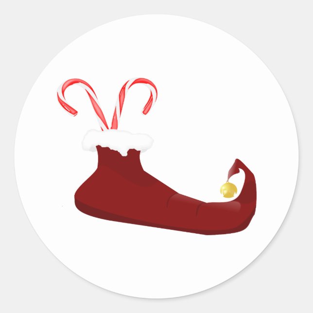 Red Elf Slipper mit Candy Canes Round Sticker (Vorderseite)