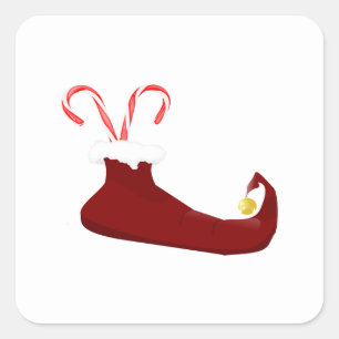 Red Elf Slipper mit Candy Canes Square Sticker
