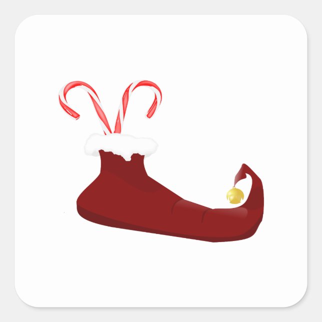 Red Elf Slipper mit Candy Canes Square Sticker (Vorderseite)