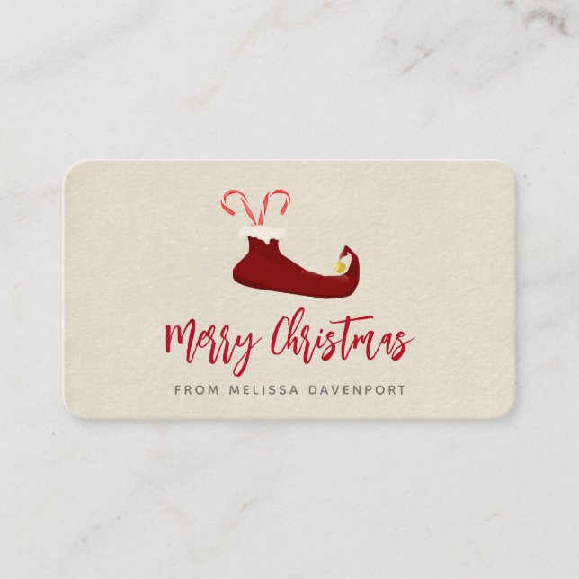 Red Elf Slipper mit Candy Canes Visitenkarte (Vorderseite)