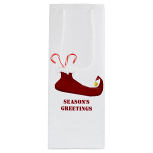 Red Elf Slipper mit Candy Canes Wine Gift Bag Geschenktüte Für Weinflaschen
