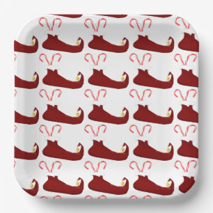 Red Elf Slippers with Candy Canes Square Pappteller