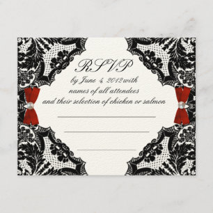 Red, Elfenbein und Black Lace Wedding RSVP Karte