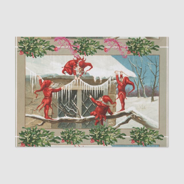RED ELVES, CHRISTMAS DECOR MIT ICLES Mistletouren Seidenpapier (Vorderseite)