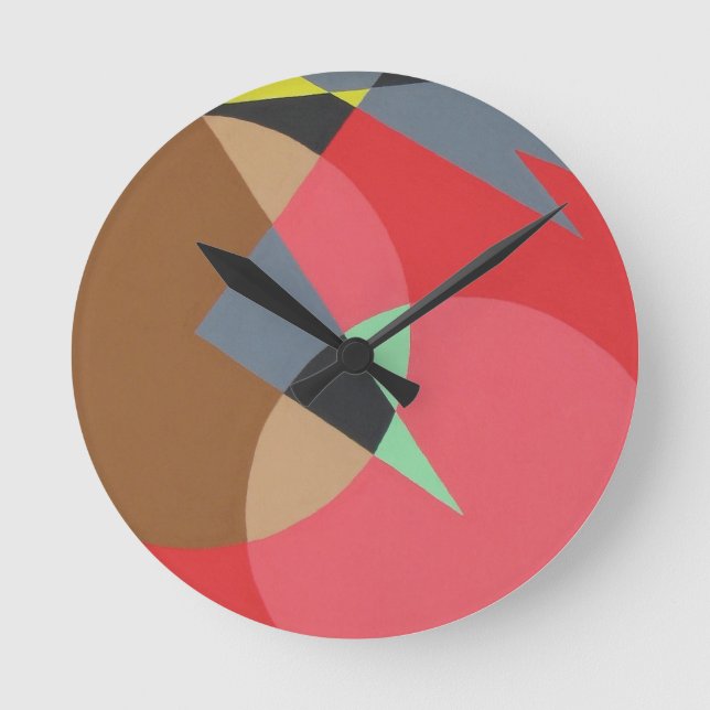 Red Ember Shapes Minimalist Round Clock Runde Wanduhr (Vorderseite)