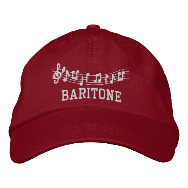 Red Embroided Baritone Music Hat Bestickte Kappe (Vorderseite)