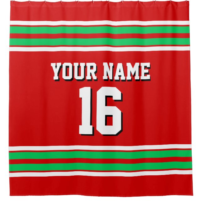 Red Emerald Green White Stripes Sports Jersey Duschvorhang (Vorderseite)