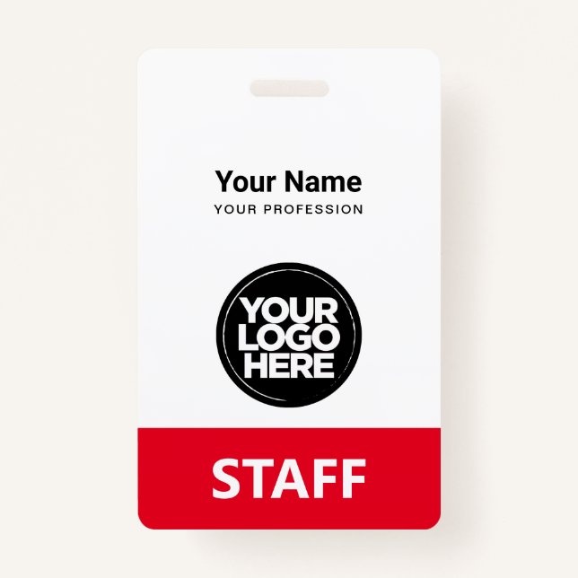 Red Employee Name Business Logo Qr Code Ausweis (Vorderseite)