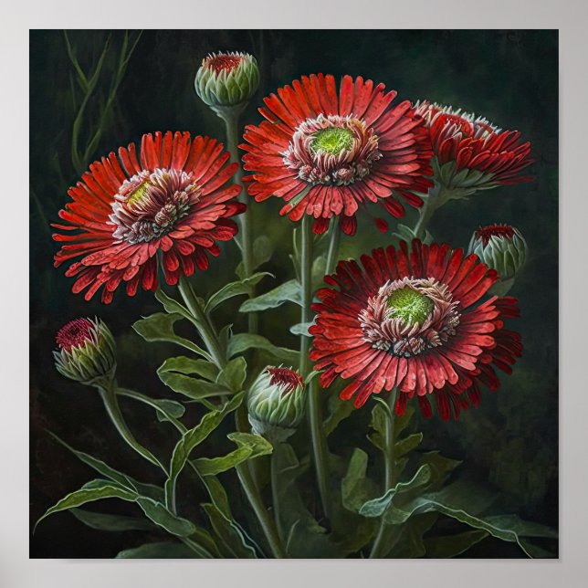 Red English Daisy Blume Art Print Poster (Vorne)