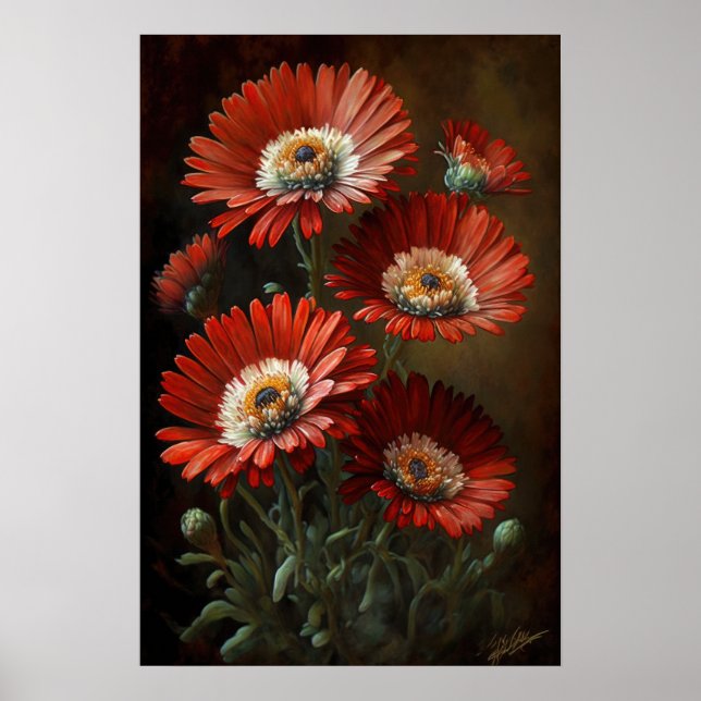 Red English Daisy Blume Art Print Poster (Vorne)