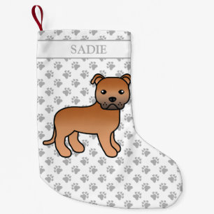 Red English Staffie Niedlich Cartoon Dog & Name Kleiner Weihnachtsstrumpf